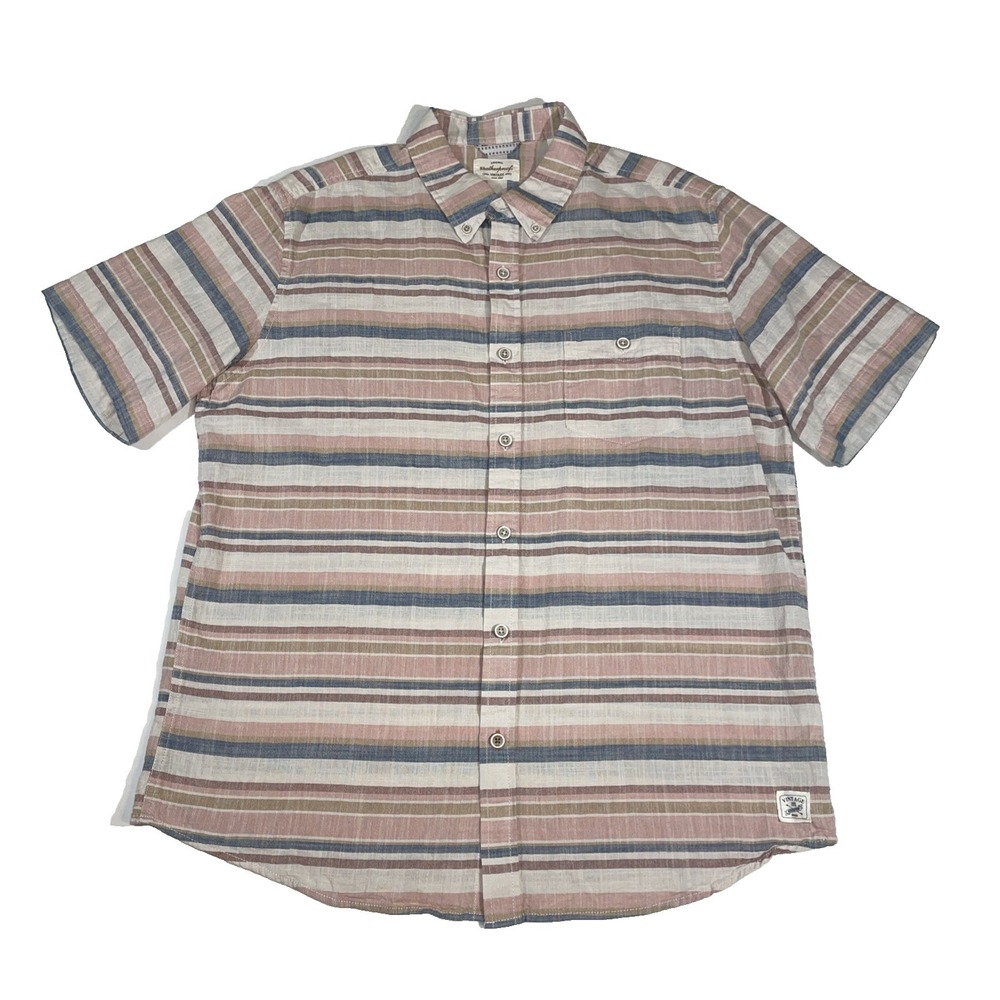 Weatherproof Vintage Mens Short Sleeve Button Up Horizontal Striped Pattern XL
